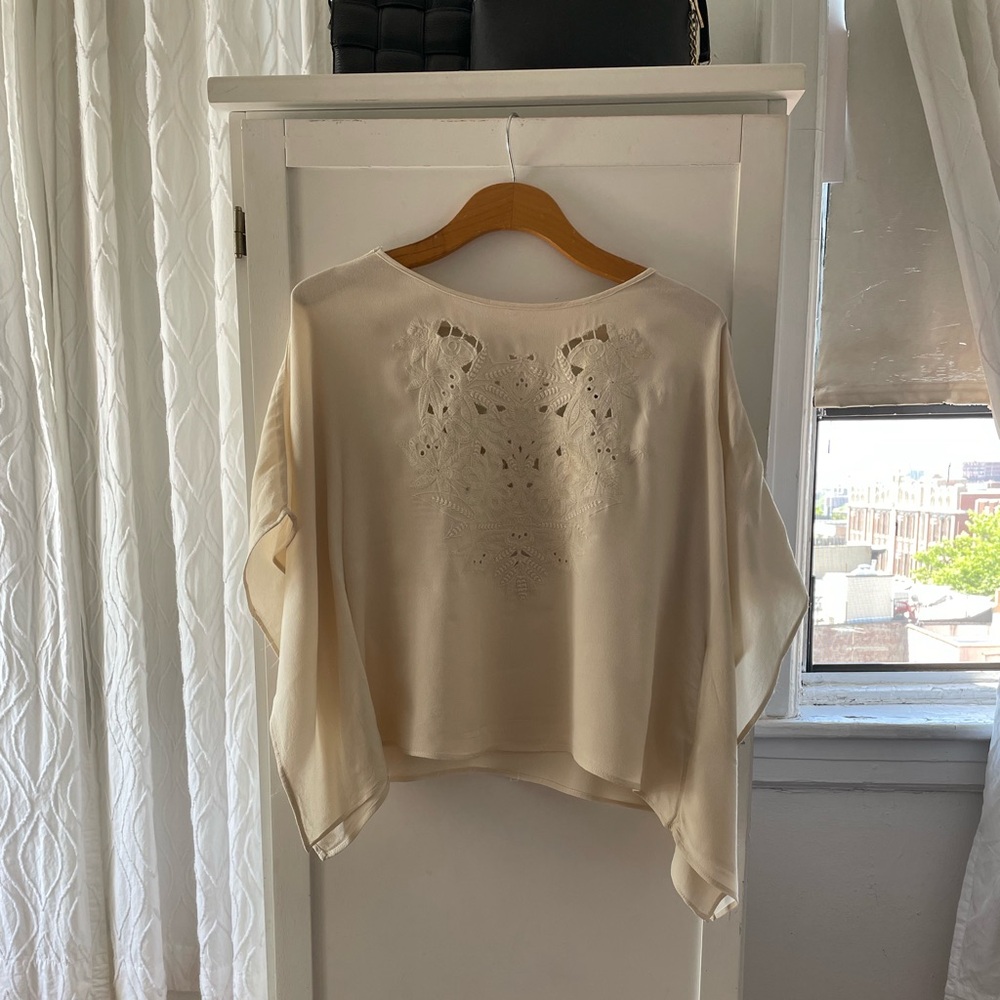 Cream Blouse with Lace Cut Outs